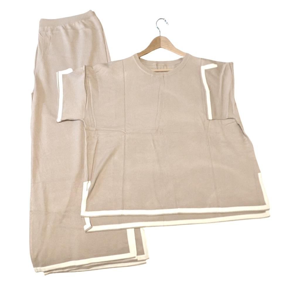 Imily Bela Plus Size Lounge Set 3XL Light Khaki 2 Piece Wide Leg Travel Outfit